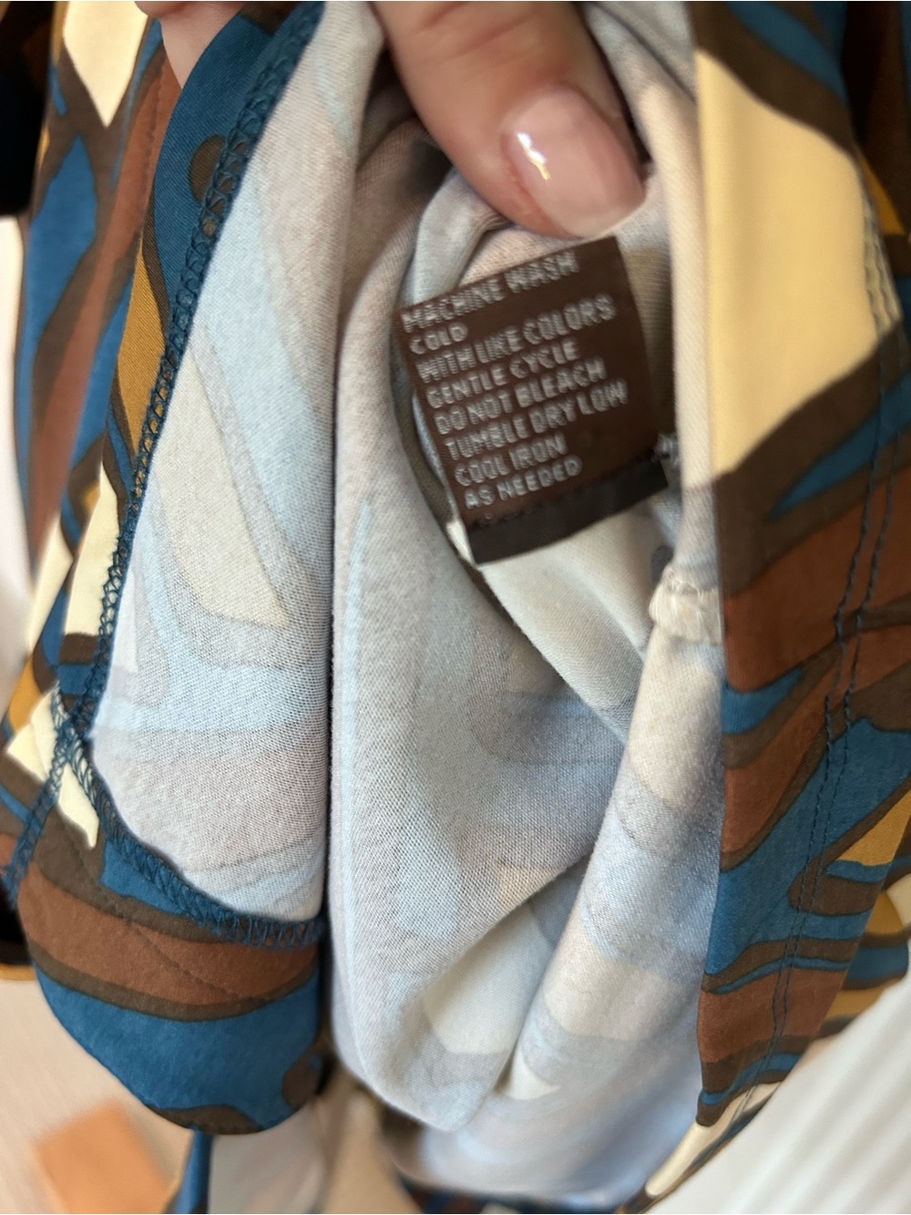 J.Mclaughlin Wrap Midi Dress Dree Jersey Geometric Print Brown Blue Size Small - Picture 10 of 10
